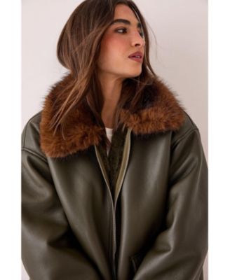Women's Faux Fur Collar Bomber Jacket