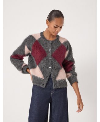 Women's Brushed Argyle Knitted Cardigan