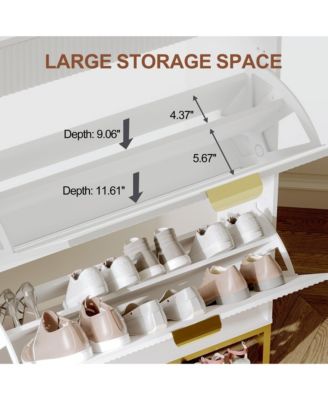 Fluted Shoe Storage Cabinet, Narrow Shoe Organizer with 2 Flip Drawers