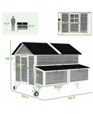 59" Chicken Coop, Chicken Tractor with Wheels, Nesting Boxes,