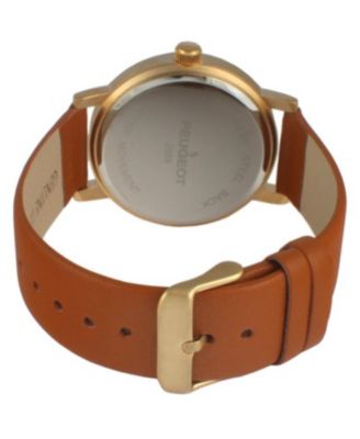 Men's 40mm Brown Minimalist Calfskin Leather Strap Watch