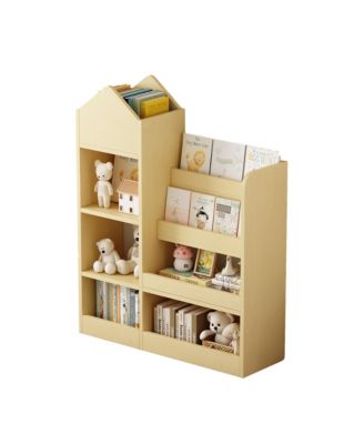 Light Brown Wooden Kids Bookshelf with 6 Compartments for Books