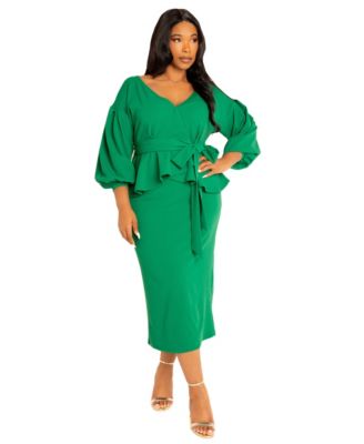 Plus Size Off Shoulder Peplum Midi Dress