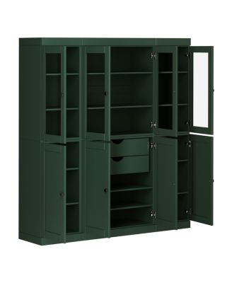 100% Solid Wood Pantry Cabinet, Shaker Doors, 2 Drawers, Adjustable Shelves, 65" Wide, 71.5" Tall