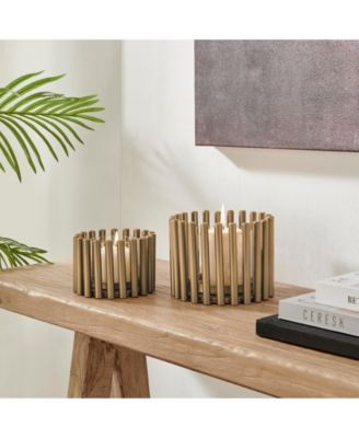 Pela Pillar Ring Warm Gold Midcentury Modern Votive Hurricane Candle Holders - Set of 2