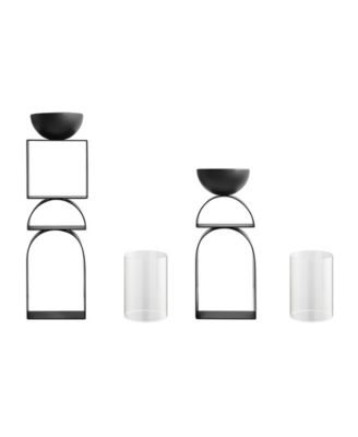 Black Geometric Pedestal Tabletop Candle Holders Set of 2