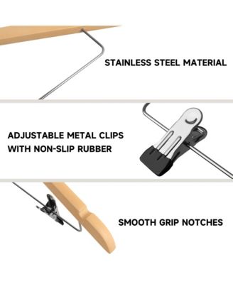 Premium Wooden Clothes Hangers with Swivel Hook – Solid Wood Skirt/Pant Hangers with Clips for Suits and Coats