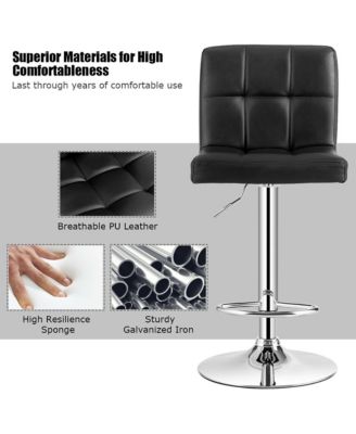 Adjustable Armless Bar Stool Full Back Swivel Kitchen Counter Bar Chair PU Leather