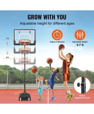 32-Inch Adjustable Basketball Hoop, 5–7 ft Portable Backboard System with Wheels and Fillable Base