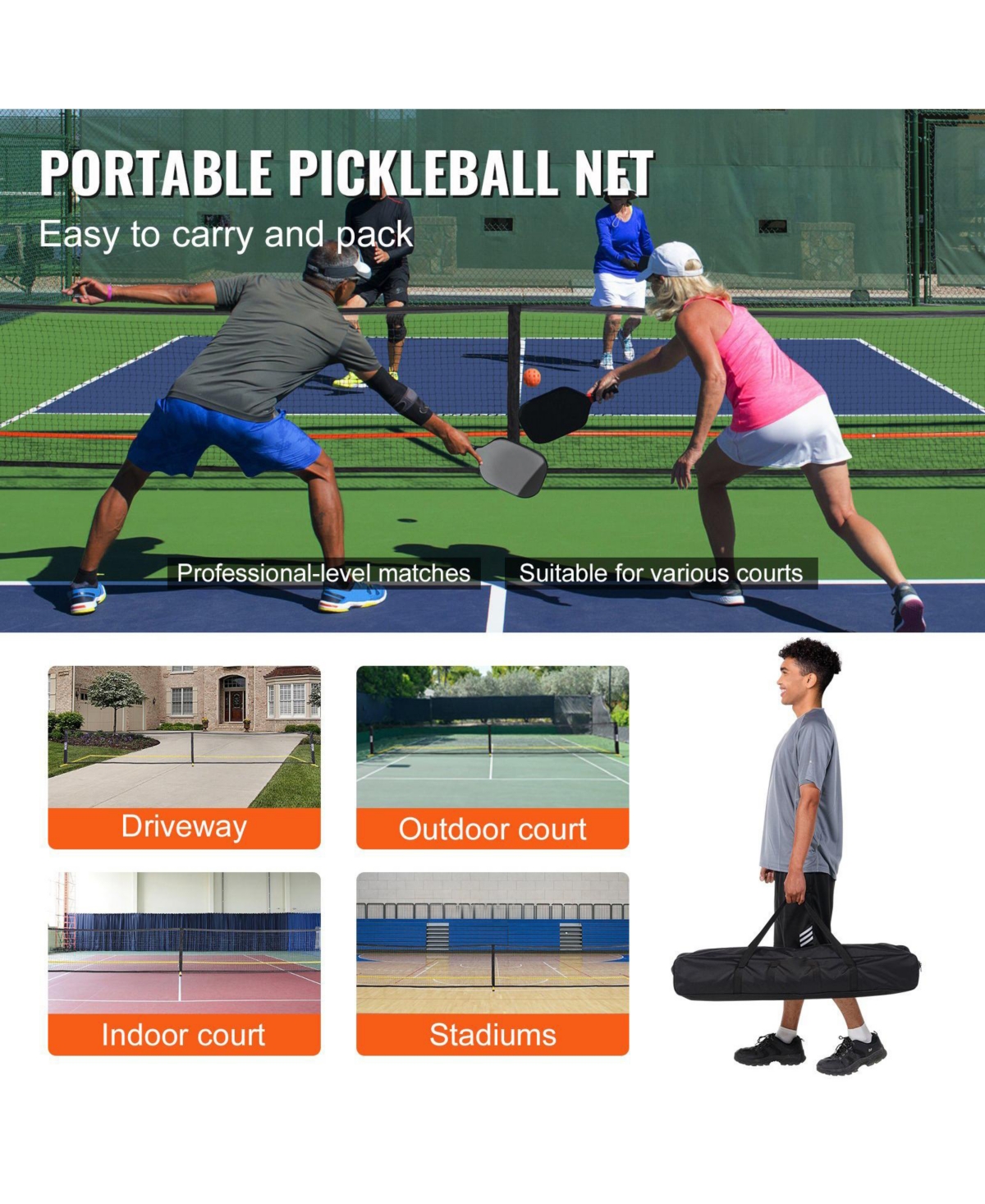 Mecale 22FT Portable Pickleball Net Set with Bag, Balls, Paddles, Wheels and Court Lines, Regulation Size Frame