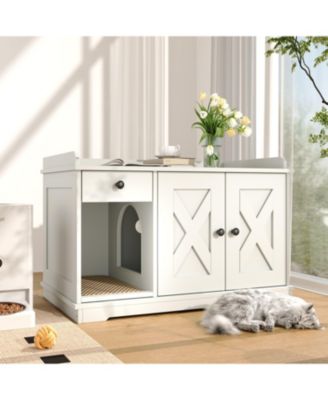 White Farmhouse Cat Litter Box Enclosure with Storage