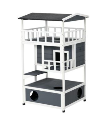Gray Outdoor Wooden Feral Cat Shelter with Roof