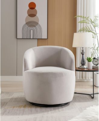 Gray Velvet  Swivel Accent Armchair With Black Powder Coating Metal Ring