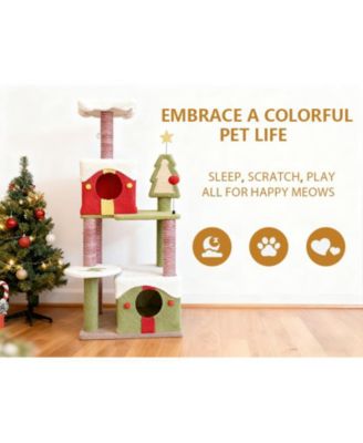 Particle Board 54" 2 Condos + Anti-Tip Design Christmas Cat Tree