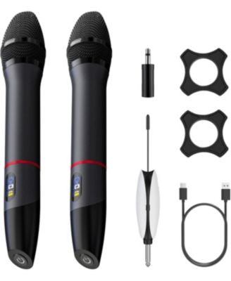 UHF Wireless Microphone System 2 Metal Handheld Mics Rechargeable Auto Frequency Scan LCD Display 200ft Range for Karaoke Church Stage