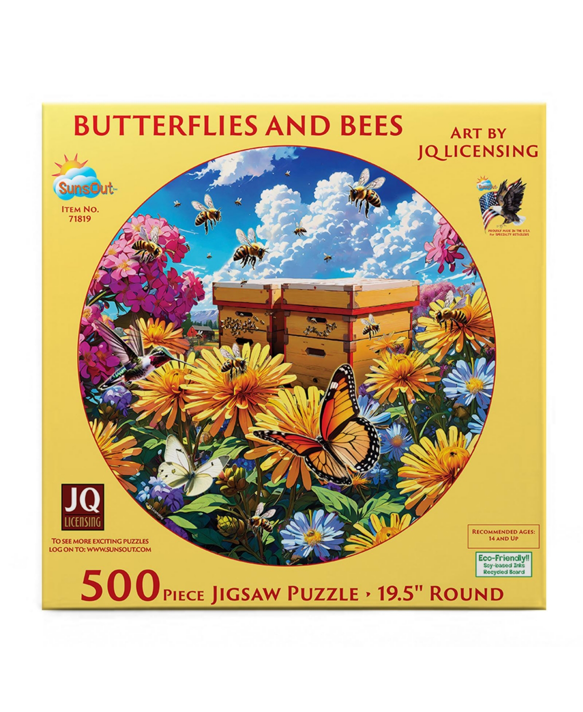 SunsOut Butterflies and Bees 500 piece Jigsaw Puzzle for Adults Round