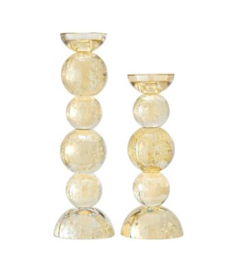 Enya Champagne Gold Tint Bubble Glass Stacked Orb Pillar Candle Holder Set of 2