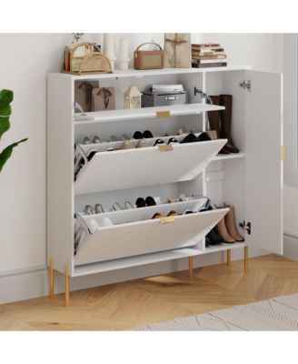 49.21 in. H Wood Shoe Storage Cabinet with Flip-Up Drawers Adjustable Shelf