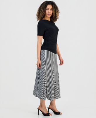 Petite Striped Midi Skirt