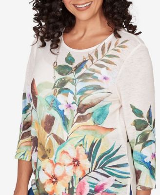 Petite Classic Tropical Print Top with Necklace