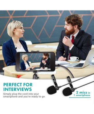 Executive Lavalier Clip-on Interview Microphone with Secondary Mic & Headphone Monitoring Input for Smartphones/Tablets