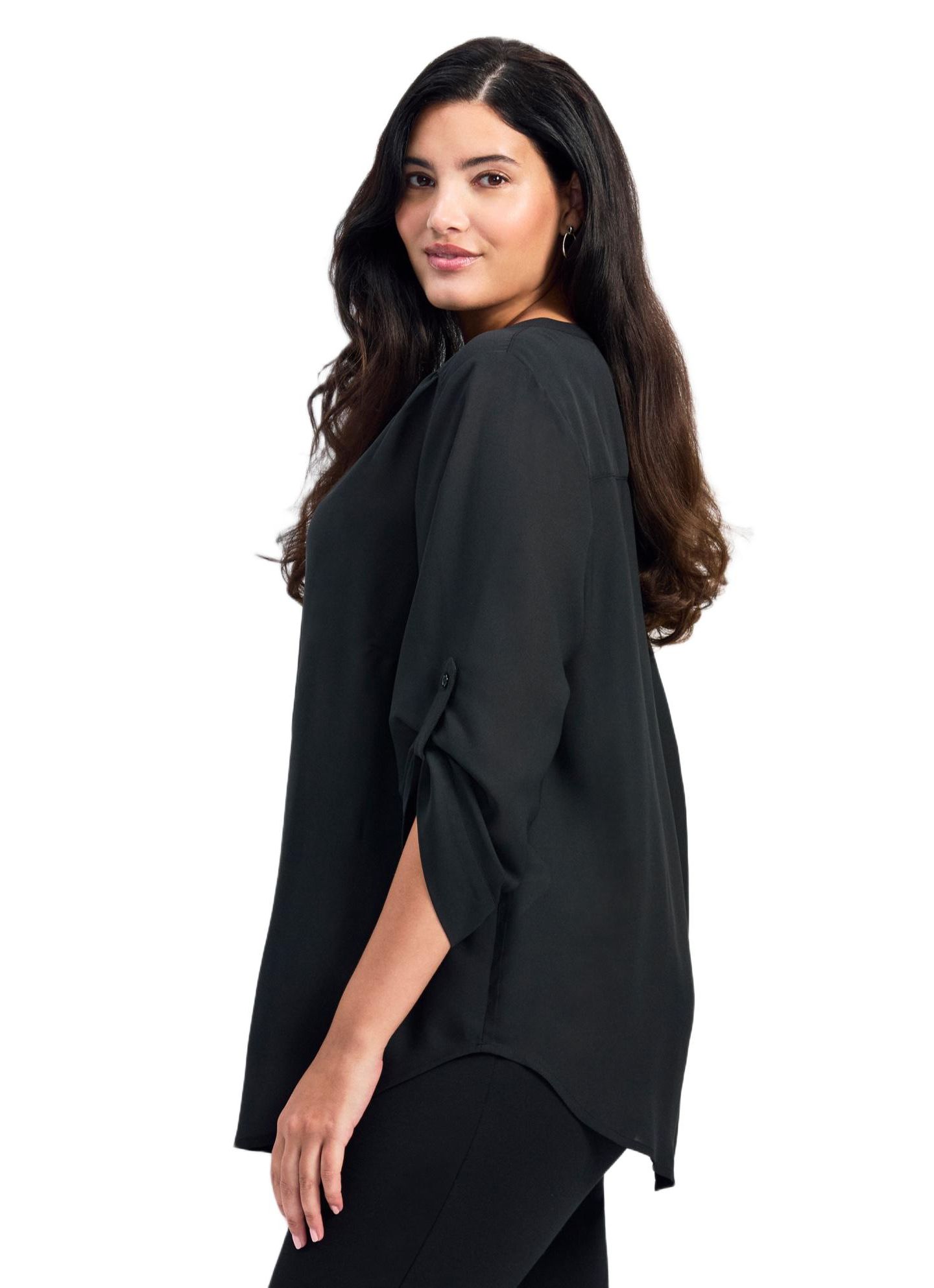 Женская блузка Avenue Plus Size Madeline Tab Sleeve, цвет: Чёрный — фото 3