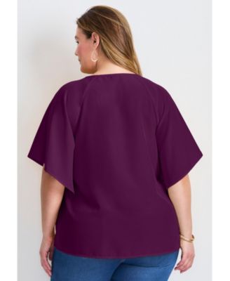 Women's Flutter Sleeve Keyhole Blouse