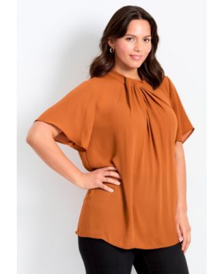 Women's Twist Front Mockneck Flutter Sleeve Blouse