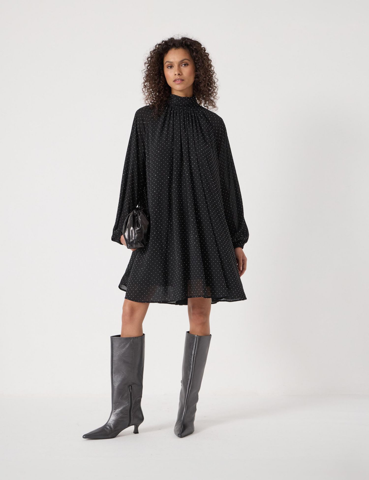 Women's Diamante Gathered Neck Mini Dress