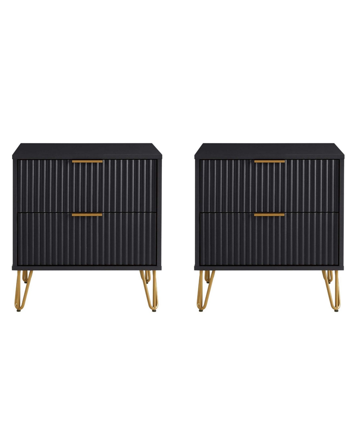 Manhattan Comfort Dumbo Fluted 2-drawer Wood Nightstand, Set Of 2 In Black