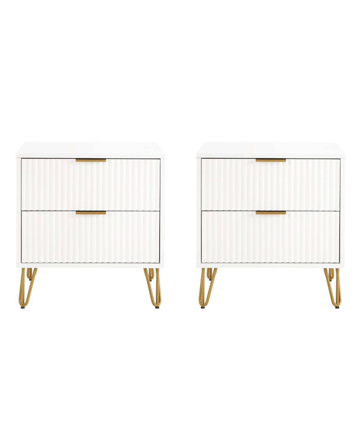 Manhattan Comfort Dumbo Fluted 2-drawer Wood Nightstand, Set Of 2 In White