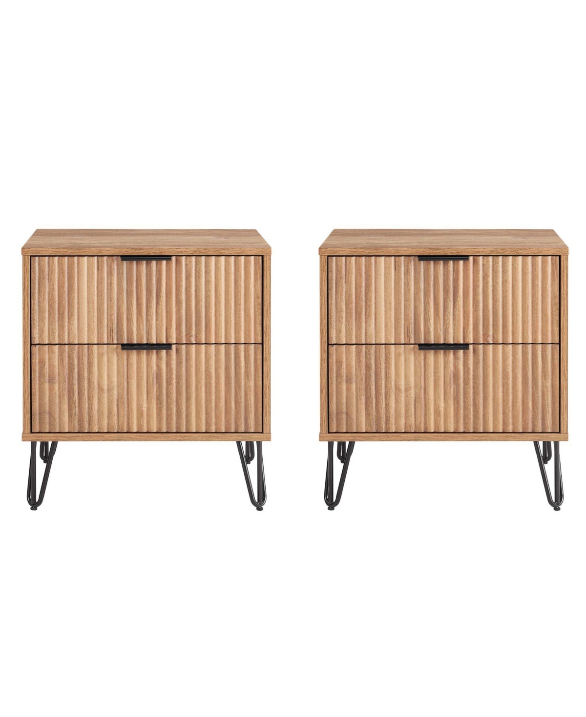 Manhattan Comfort Dumbo Fluted 2-drawer Wood Nightstand, Set Of 2 In Brown