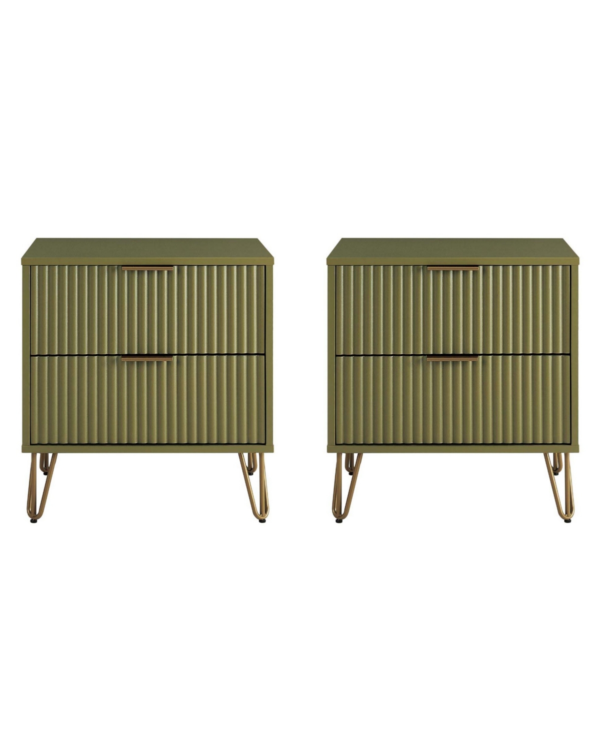 Manhattan Comfort Dumbo Fluted 2-drawer Wood Nightstand, Set Of 2 In Green