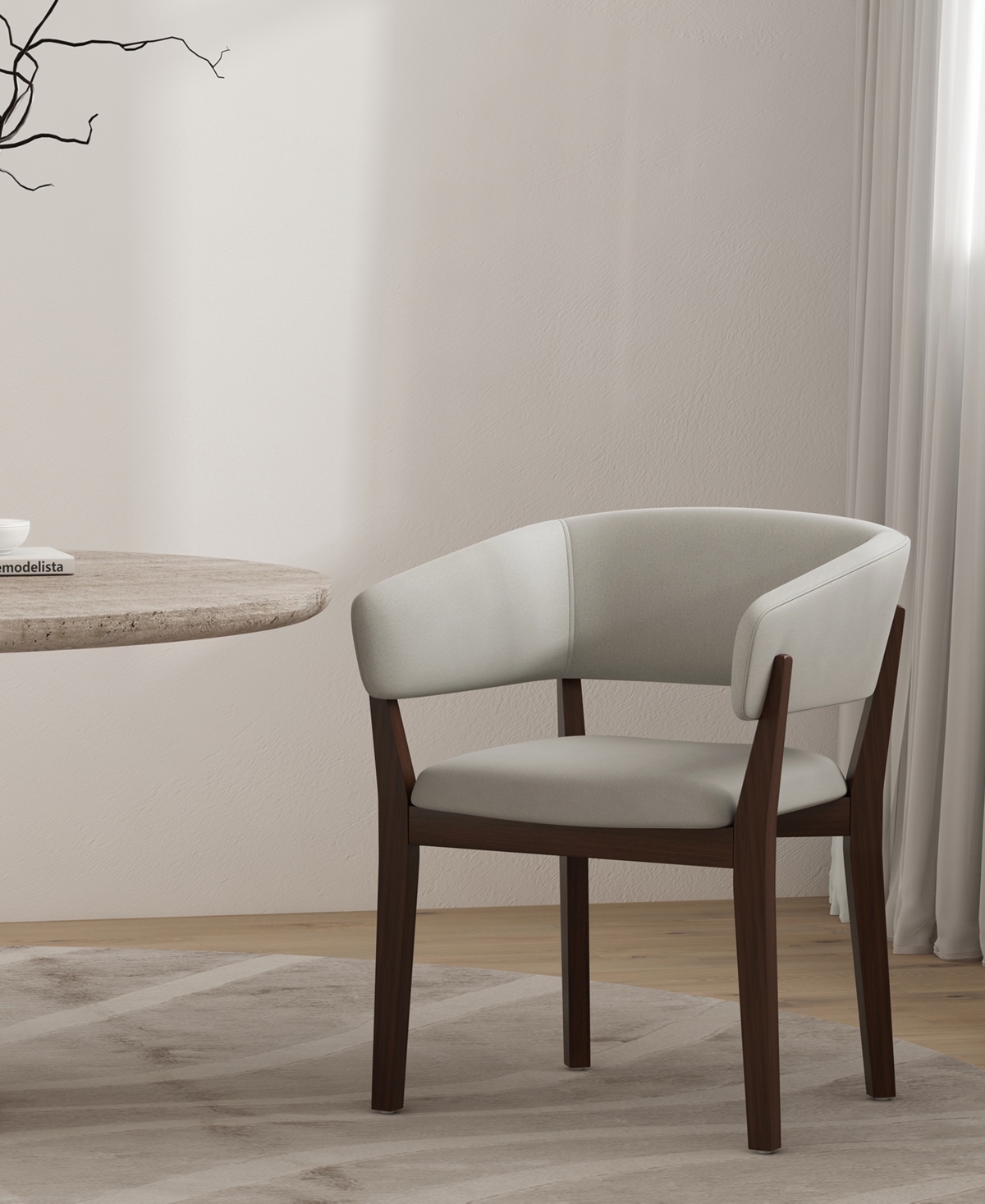 Manhattan Comfort Blake Faux Mohair Upholstered 26" Beech Wood Dining Armchair