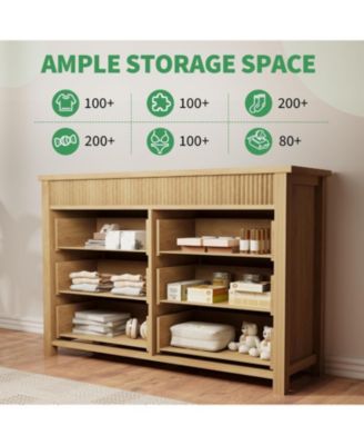 6-Drawer Farmhouse Dresser Bedroom Wooden Chest of Drawers, Fluted TV Stand Storage Cabinet for Living Room, Hallway, Office, Natural