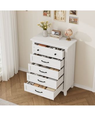 5-Drawer White Freestanding Wooden Chest, 41.3" Tall, Vertical Dresser for Living Room, Bedroom, Entryway