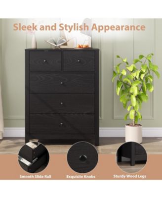 5-Drawer Black Modern Dresser, Tall Chest, Deep Drawers, Metal Knobs, Double Storage for Kids Bedroom, Entryway, Hallway