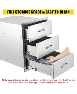 20W x 23D x 27H Inch Outdoor Kitchen Drawers, Flush Mount Triple BBQ Storage Drawers, Stainless Steel