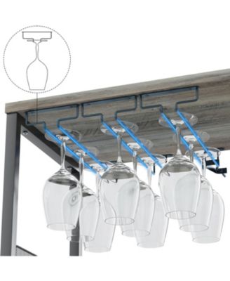 Farmhouse Wine Bar Cabinet with Detachable Wine Rack, Glass Holder, Mesh Door, Adjustable Feet, Living Room, Gray