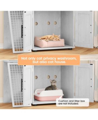 Modern Cat Litter Box Enclosure, Dual Layer Hidden Washroom, Sturdy Ladder, Indoor Cat Cabinet, White