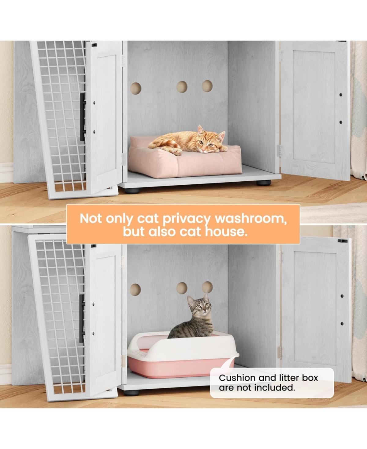 gaomon Modern Cat Litter Box Enclosure, Dual Layer Hidden Washroom, Sturdy Ladder, Indoor Cat Cabinet, White