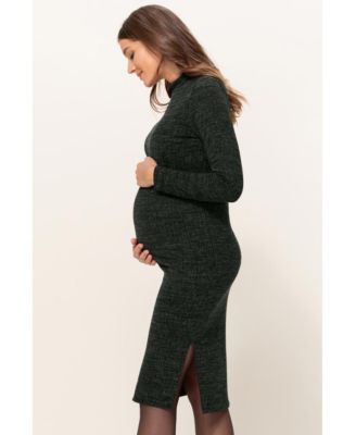 Maternity Mock Neck Long Sleeve Side Slit Sweater Dress