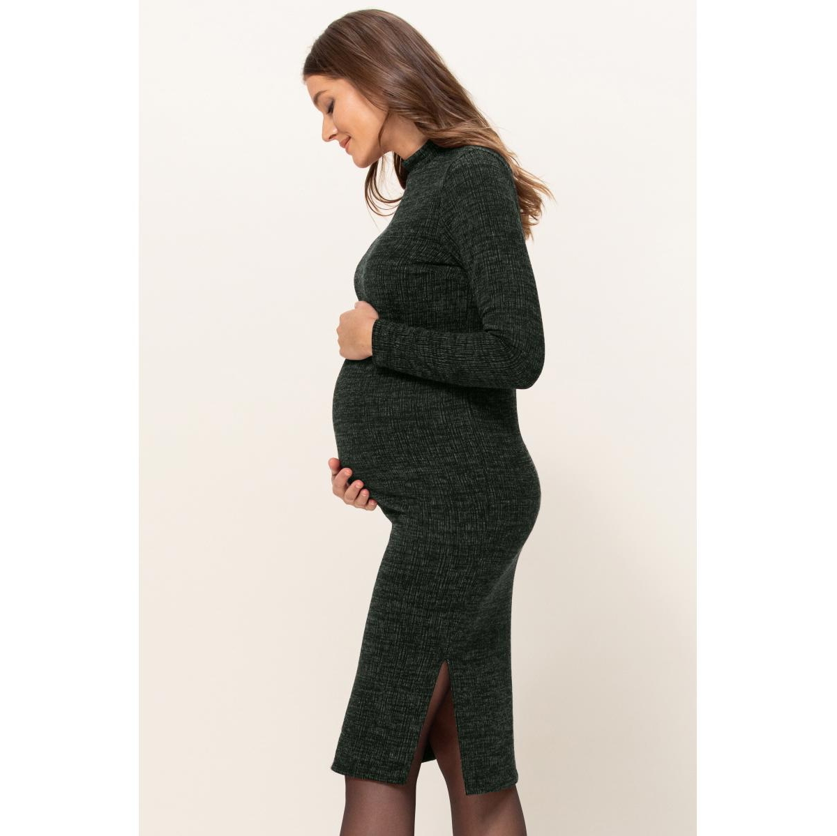 Hello Miz Maternity Mock Neck Long Sleeve Side Slit Sweater Dress