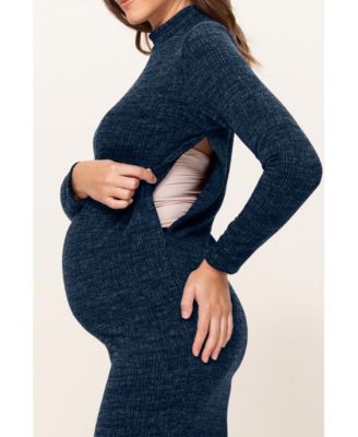 Maternity Mock Neck Long Sleeve Side Slit Sweater Dress