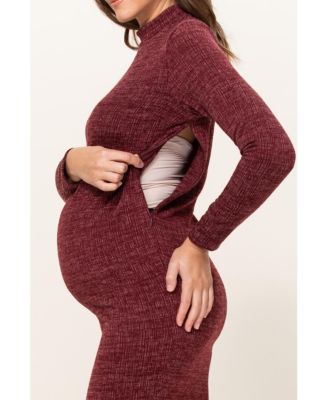 Maternity Mock Neck Long Sleeve Side Slit Sweater Dress