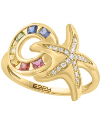 Multi-Gemstone and Diamond (1/10 ct. t.w.) Ring in 14k Yellow Gold