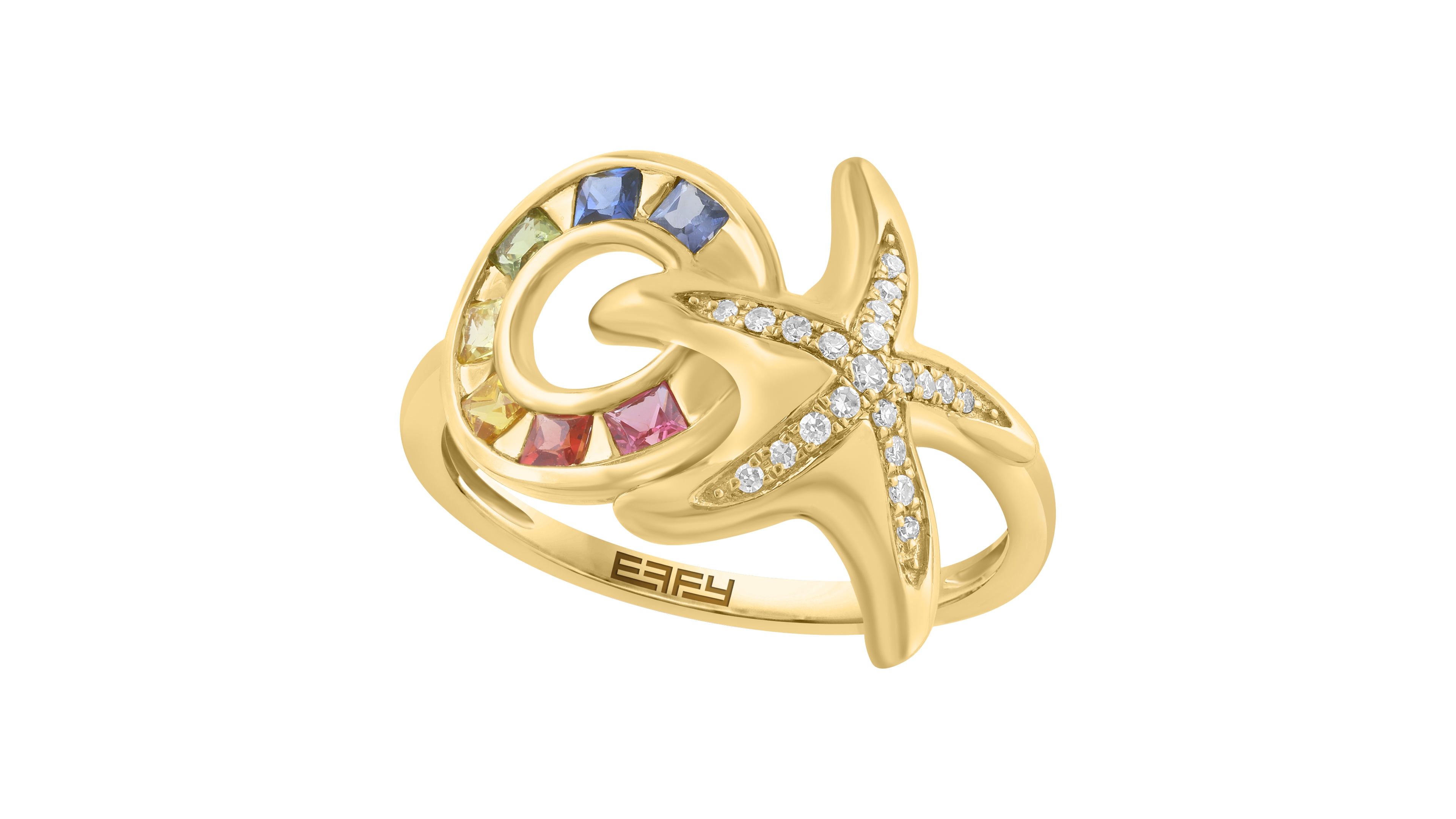 Effy Collection Multi-Gemstone And Diamond (1/10 ct. t.w.) Ring in 14k Yellow Gold