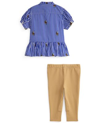 Baby Girls' Striped Stand Collar Shirt and Leggings, 2-Piece Set