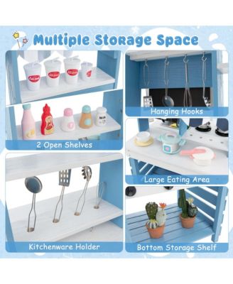 2-In-1 Wooden Mud Kitchen with Canopy Removable Sink Water Box Faucet Sound Effect