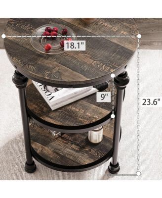 Round 3-Tier Side Table with Shelves, Small Space Coffee Table, High Load Capacity, Easy Assembly, Dark Oak